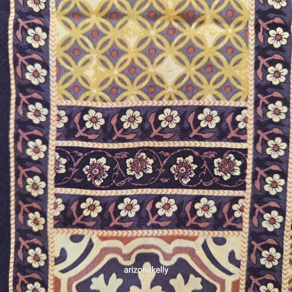 Unused Oscar de la Renta Silk Oblong Scarf Yellow Brown Flowers - Picture 8 of 15